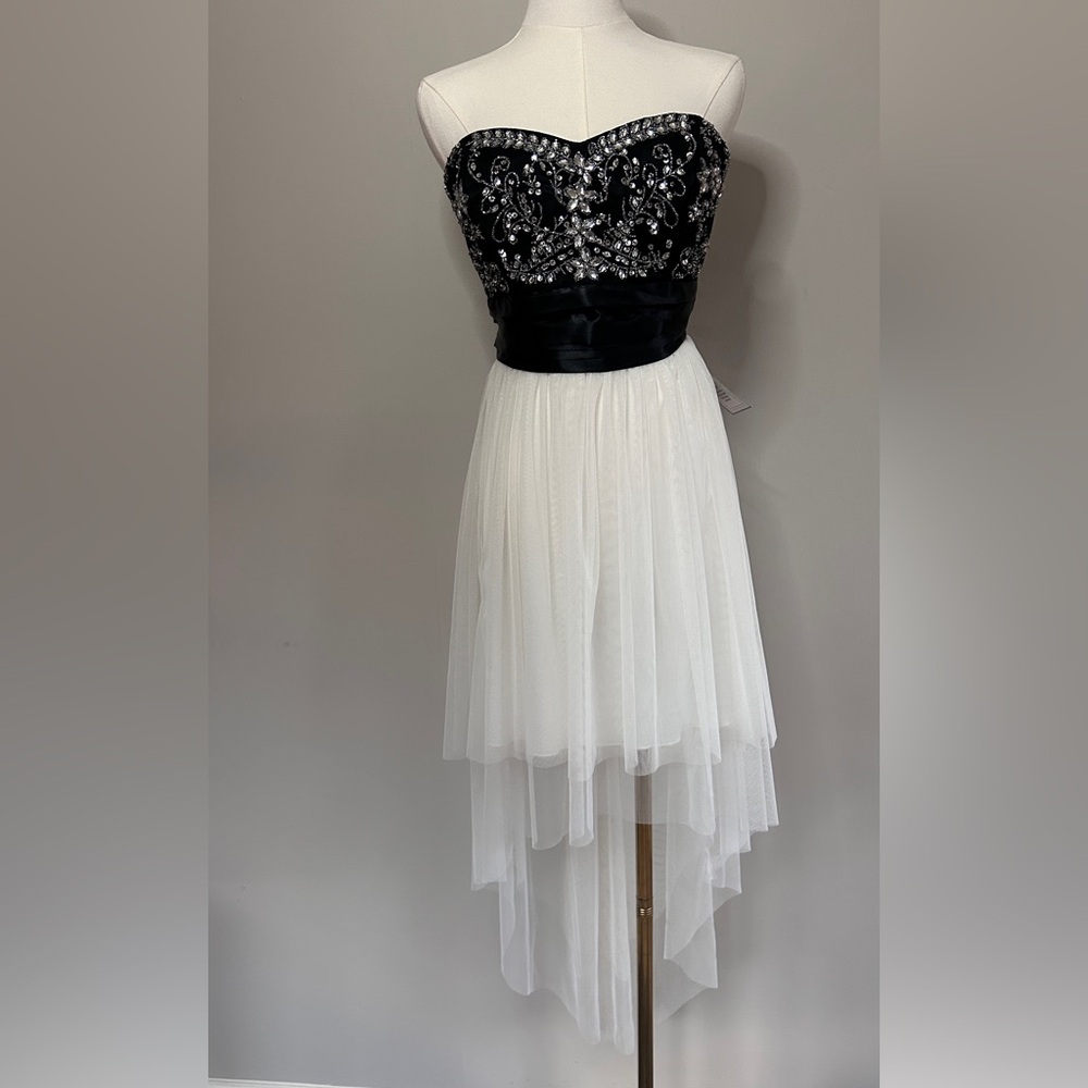 NWT B DARLIN Babydoll Rhinestone Strapless Asymmetric Y2K Prom Formal Dress | 11 - Picture 4 of 12